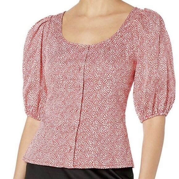 Parker Button Up Blouse‎ Size XS Puff Sleeve Red/white Top MSRP $218 NWT - Picture 1 of 5